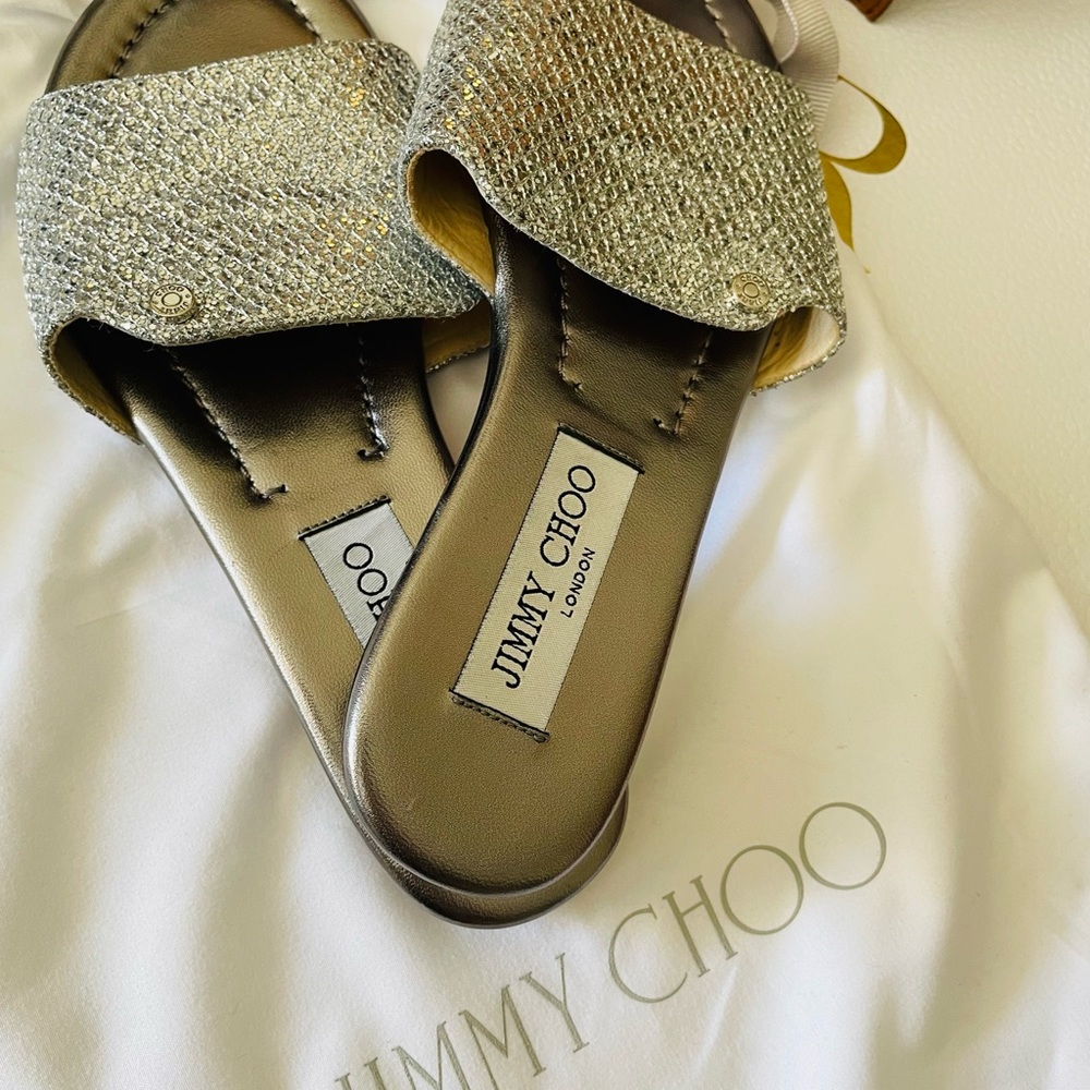 Authentic Jimmy Choo flat sandals; size 35 Eur; Excellent used condition